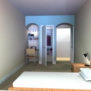 A rendering of a single room in St. Anne's Hall, a new residential facility for USF law students.