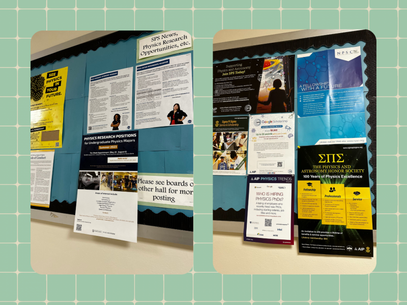 Career and research opportunities board outside Harney G74