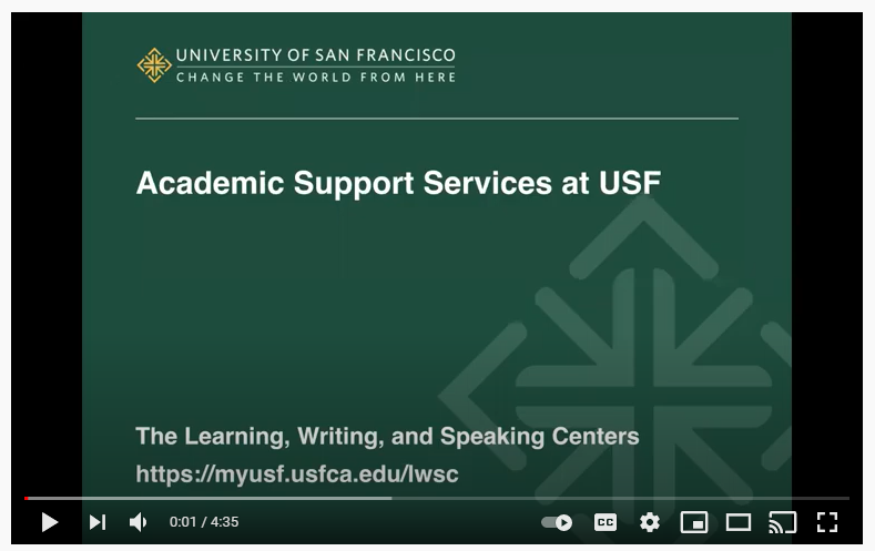 This is a video that provides an overview of academic support services at the University of San Francisco.