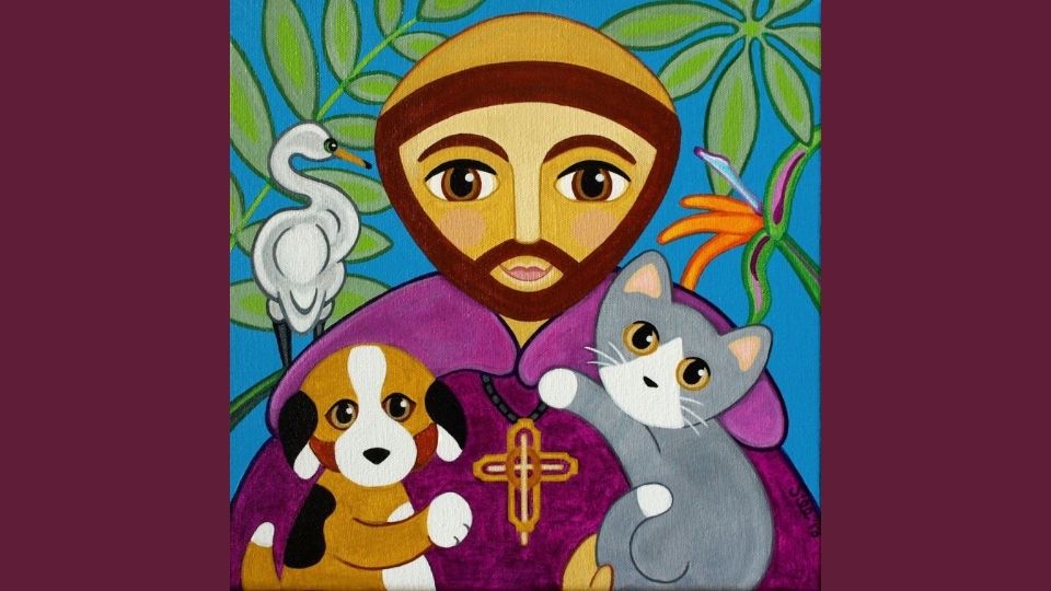 St. Francis with bird, dog, and cat