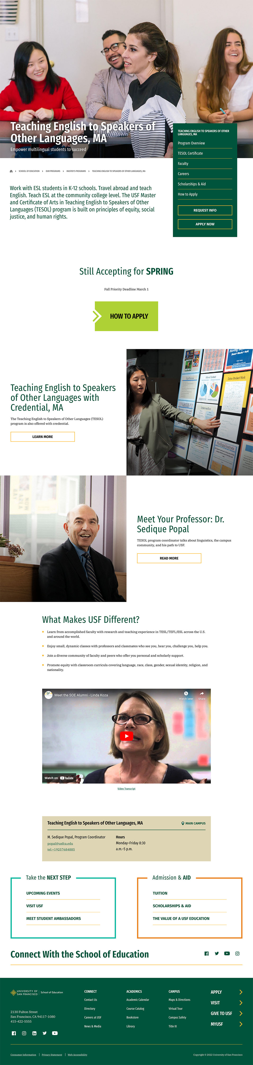 Program page example on usfca.edu.