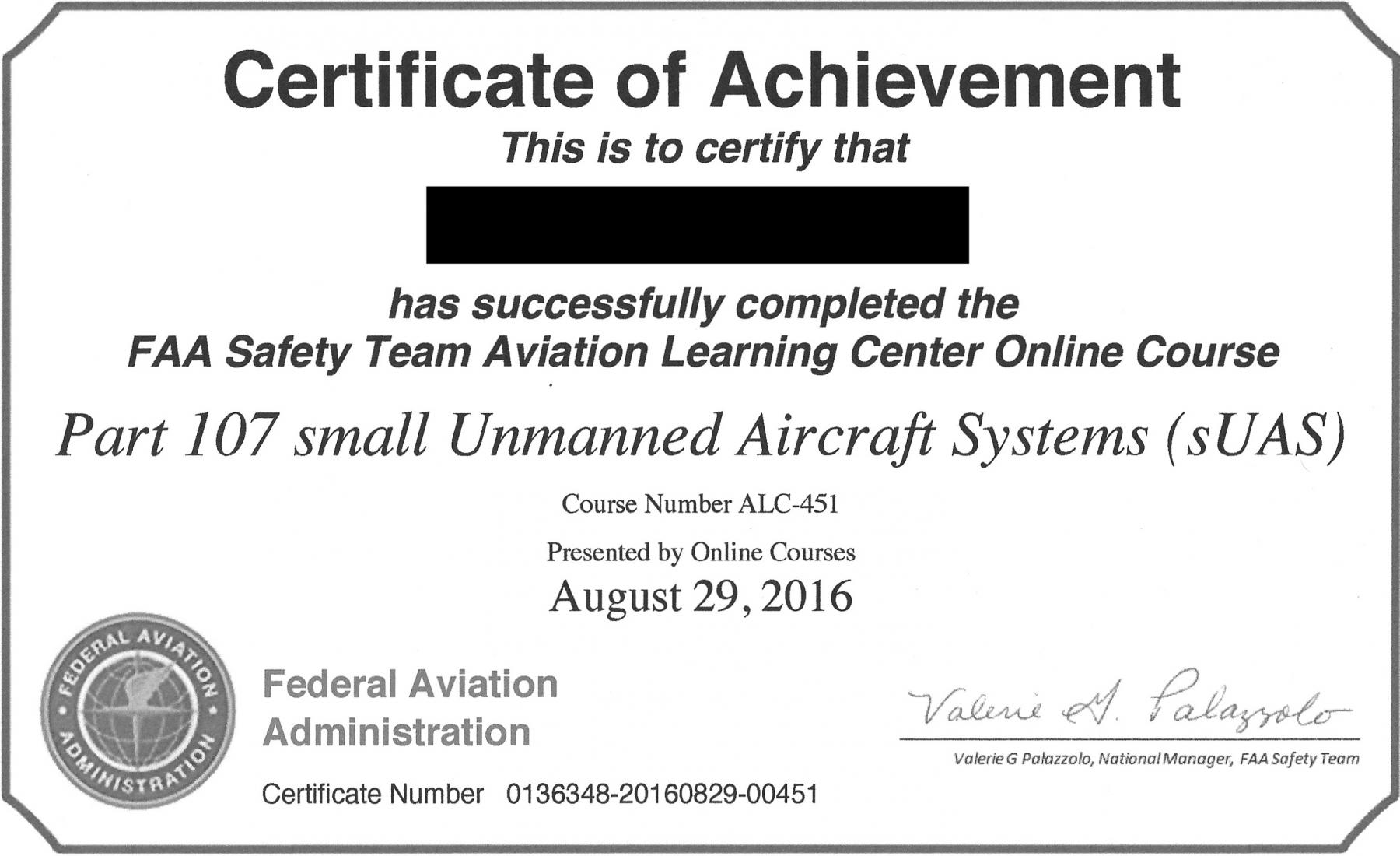 The image is an example of the pilot airman license to fly a drone