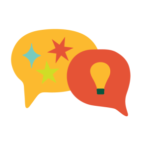 Icon of thought bubbles with creative icons inside