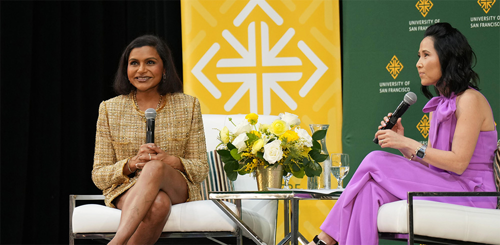 Mindy Kaling talking at silk speaker event at USF