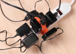 Example of too many electronics plugged into a power strip.