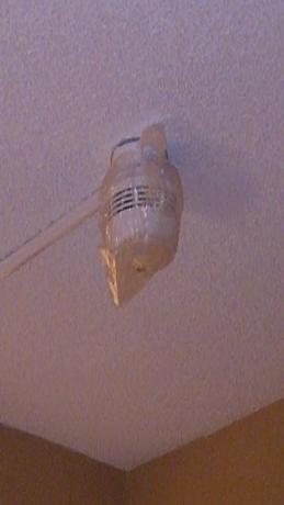 Example of a plastic bag placed over a smoke detector.