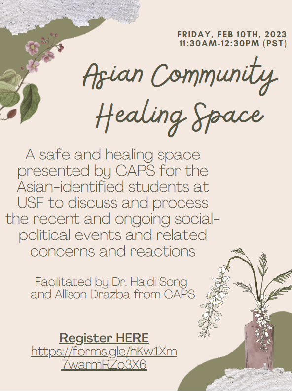 Flyer for Asian Community Healing Space, text described following image