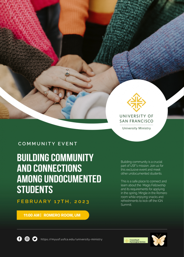 Flyer for Building Community and Connections among Undocumented Students, content duplicated in surrounding text