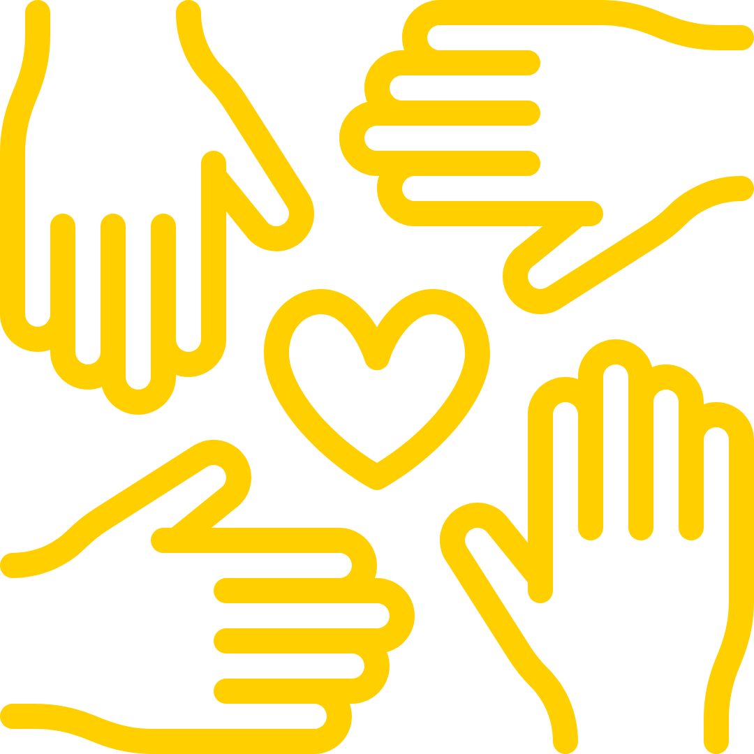 Four hands surrounding a heart.