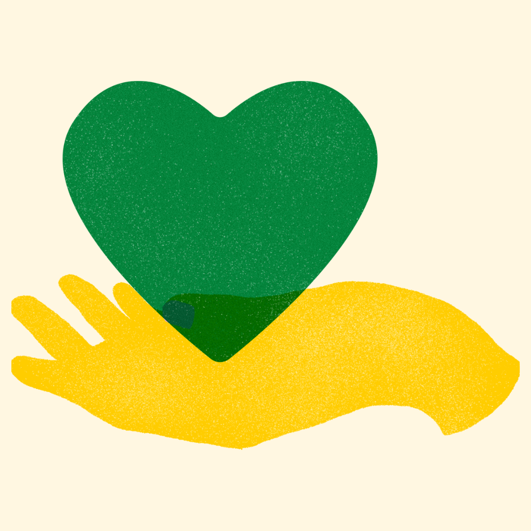 Illustration: Yellow Hand holding a Green Heart