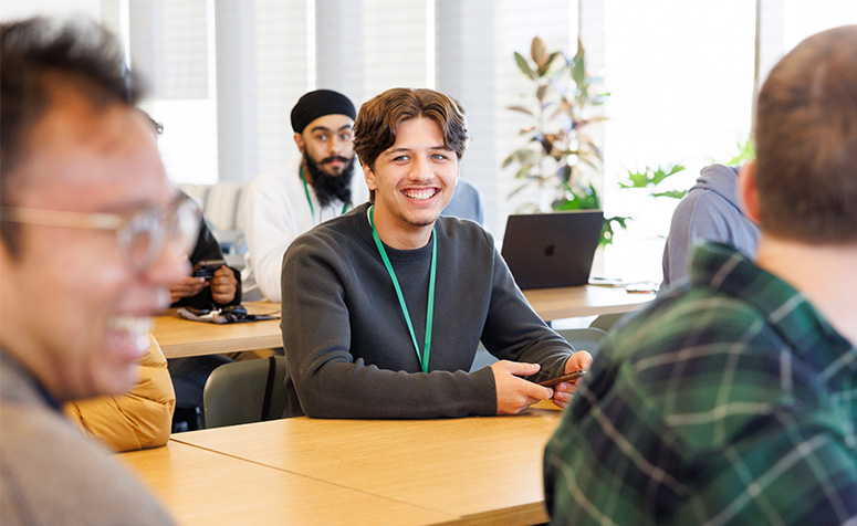 Student smiling in class