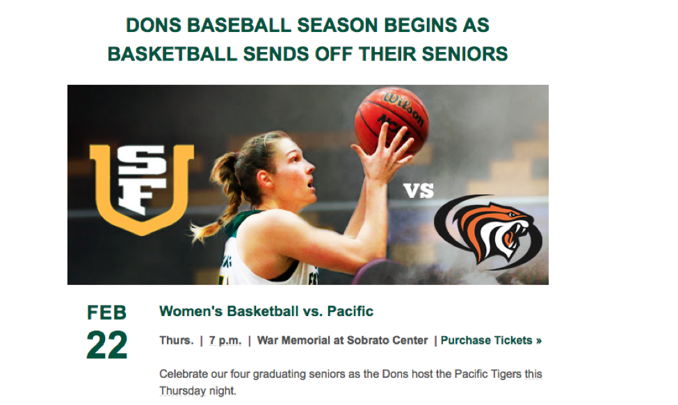 Women's basketball email with image of woman shooting basketball