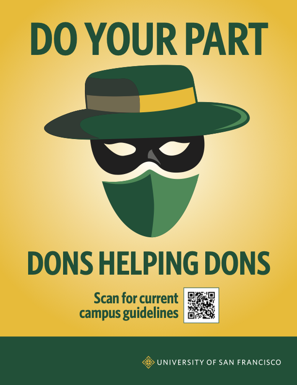 USF Dons Helping Dons poster that reads "Do Your Part" with a graphic of a Don and a QR code
