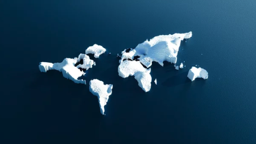 world map with continents made of ice