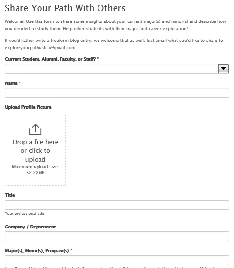Screenshot of Explore Your Path Share Your Story Form