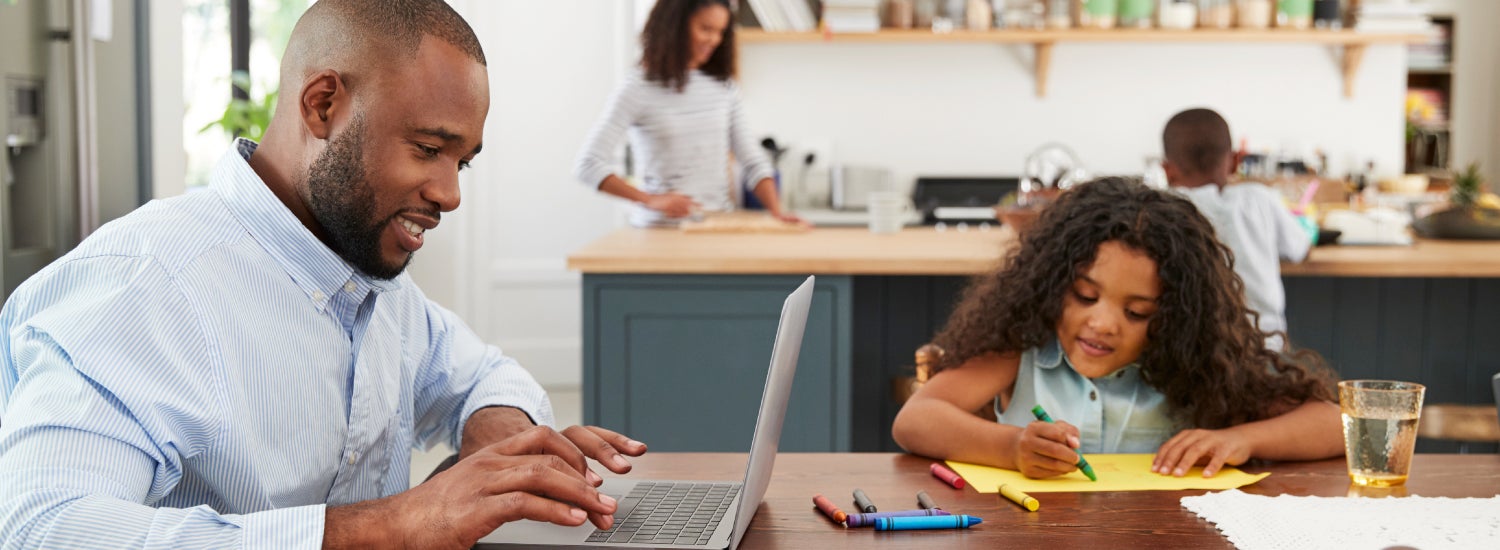 Family working and learning at home