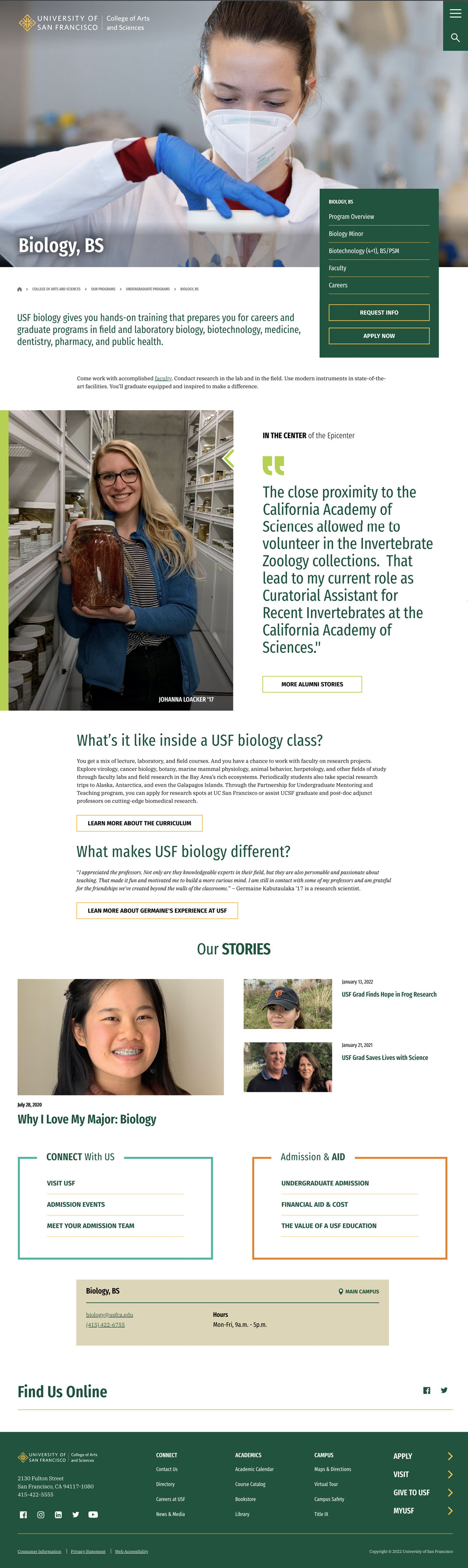 screen shot of Biology, BS homepage