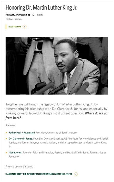 Martin Luther King Jr day event page
