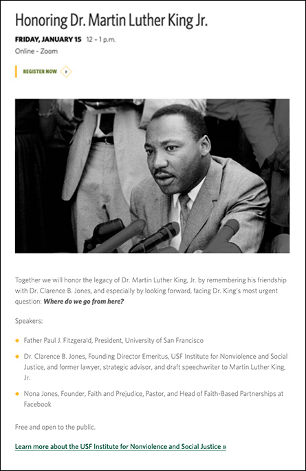 Martin Luther King Jr. Day event page