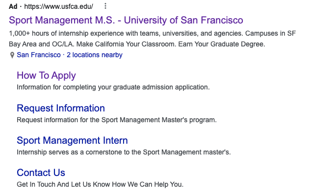 Sport Management, MS in search results