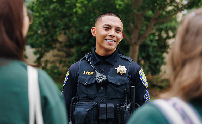 Sergeant Ray Habon chatting with students