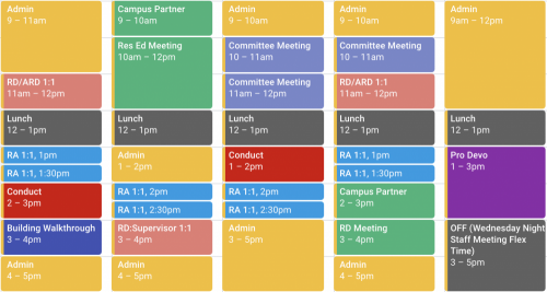 color blocked example of schedule for a week