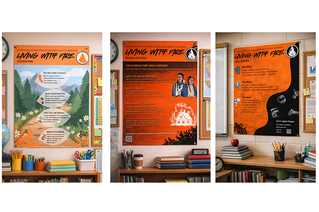 "three school posters about fire safety"
