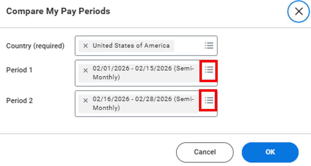 Compare My Pay Periods in Workday