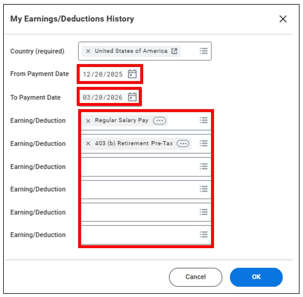 My Earnings/Deductions History in Workday