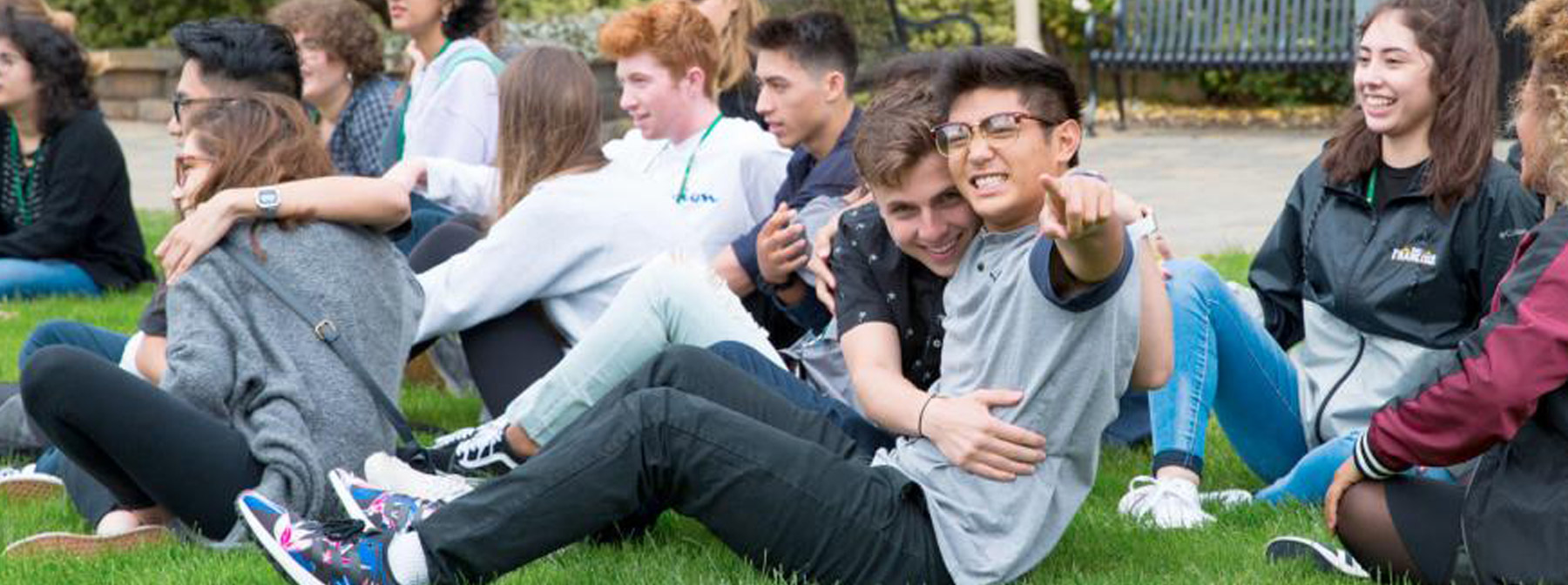 Students hanging out on the hilltop campus