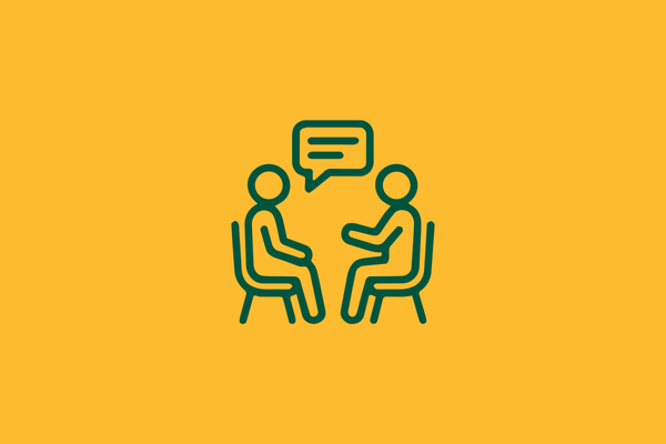 cartoon outline of two people having a conversation