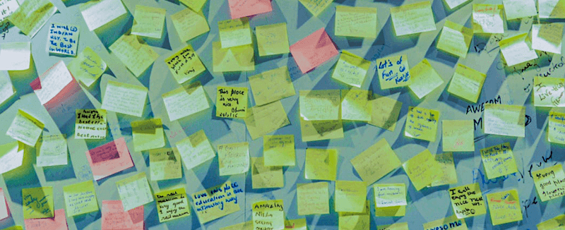 Post it notes on a wall