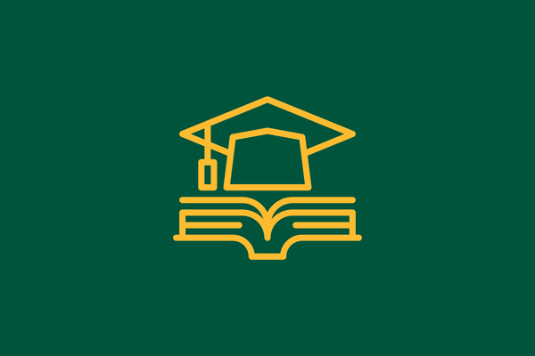 cartoon outline of a graduation hat on top of books