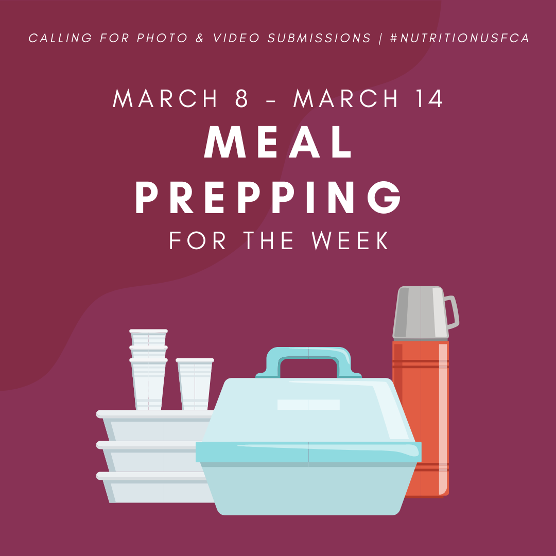 Graphic to ask for photo and video submissions of students meal prepping from March 8  to March 14