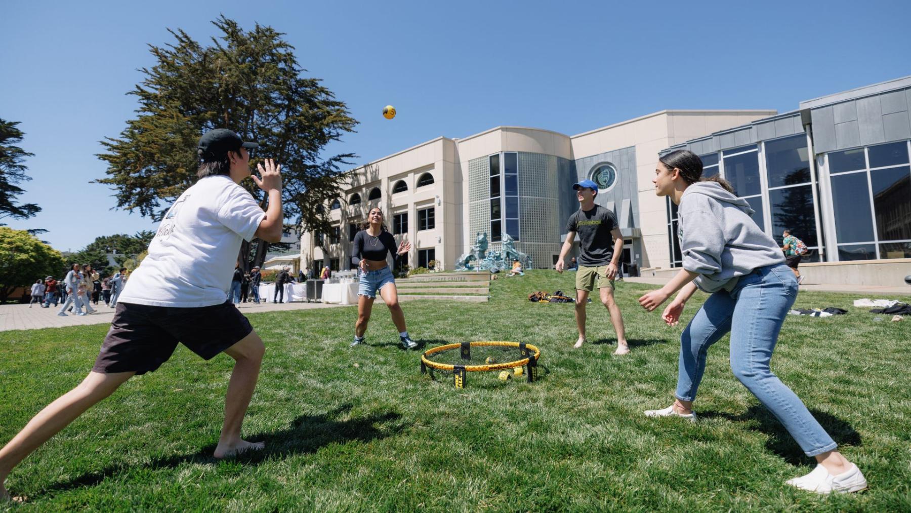 students working out on gleeson lawn