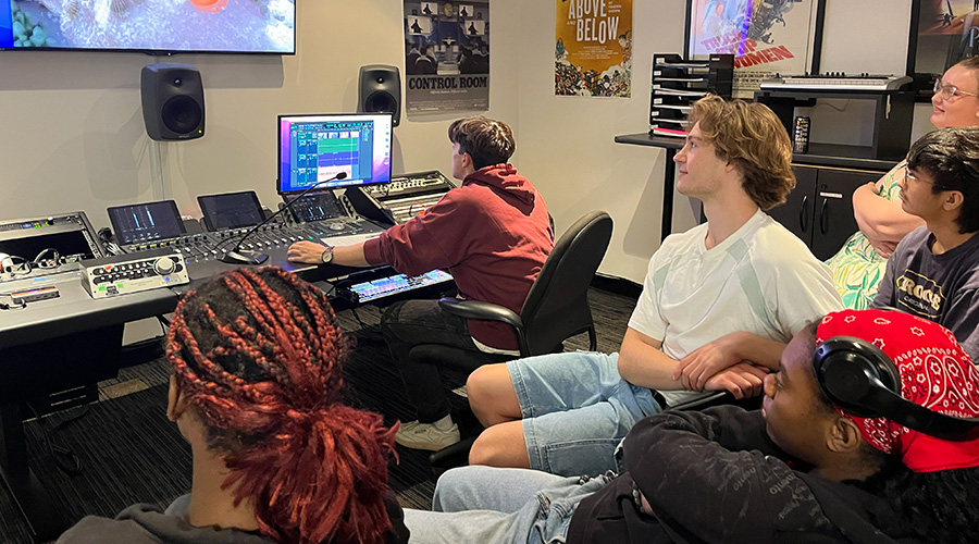 Students editing a recording