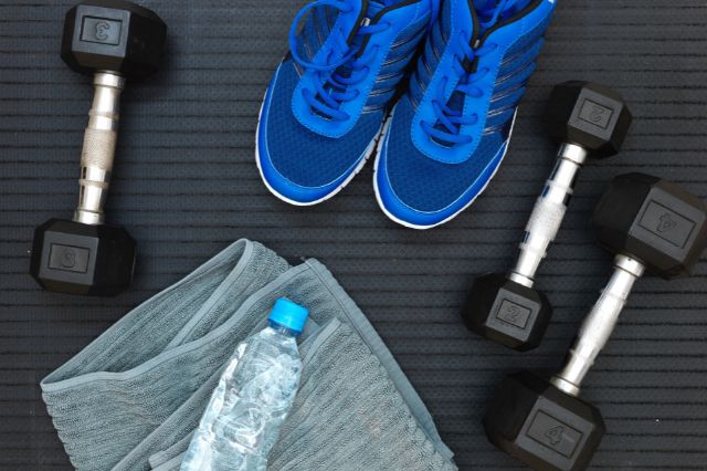 Fitness equipment next to water bottle