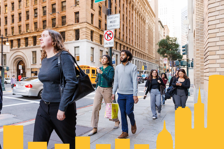 students walking in downtown San Francisco 