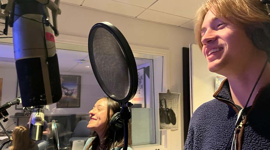 Two students in the media lab