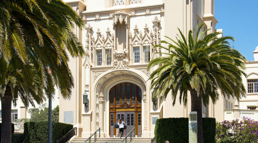 Stairs leading up to the front entrance of Lone Mountain building.