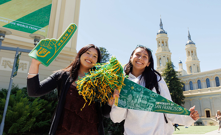 USF students posing with merch