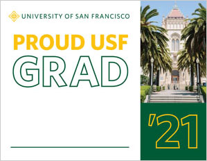 Proud USF Grad 2021 with white personalized blank space and Lone Mountain