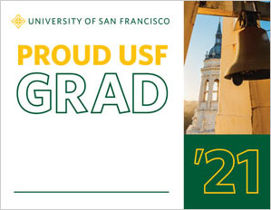 Proud USF Grad 2021 with personalized blank space and St Ignatius Belltower