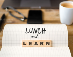 Lunch and Learn  notepad on a desk