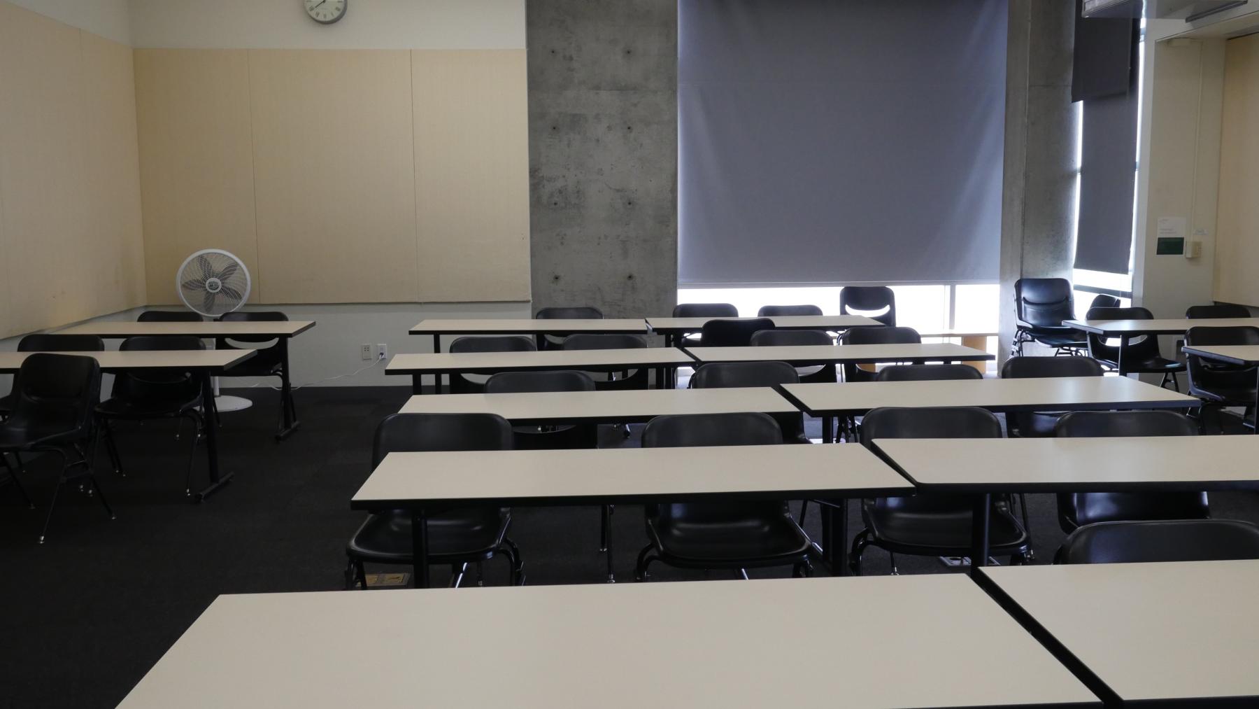 Front of the classroom in Malloy Hall 129