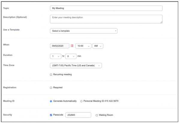 Meeting Passcode set