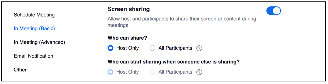 Screen sharing options