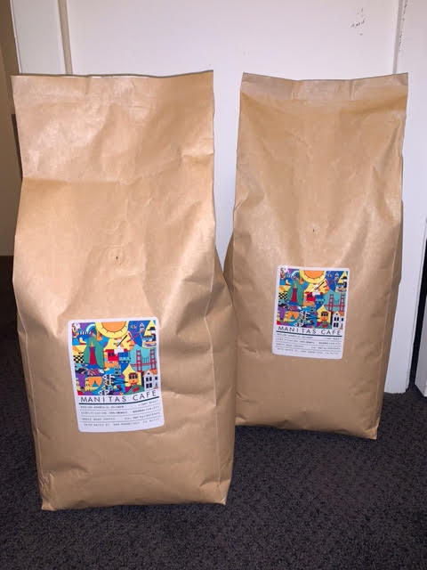 two bags of Manitas Coffee coffee beans