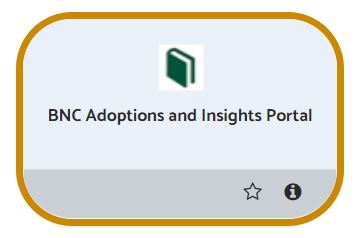 icon of a book and text underneath that reads "BNC Adoptions and Insights Portal"