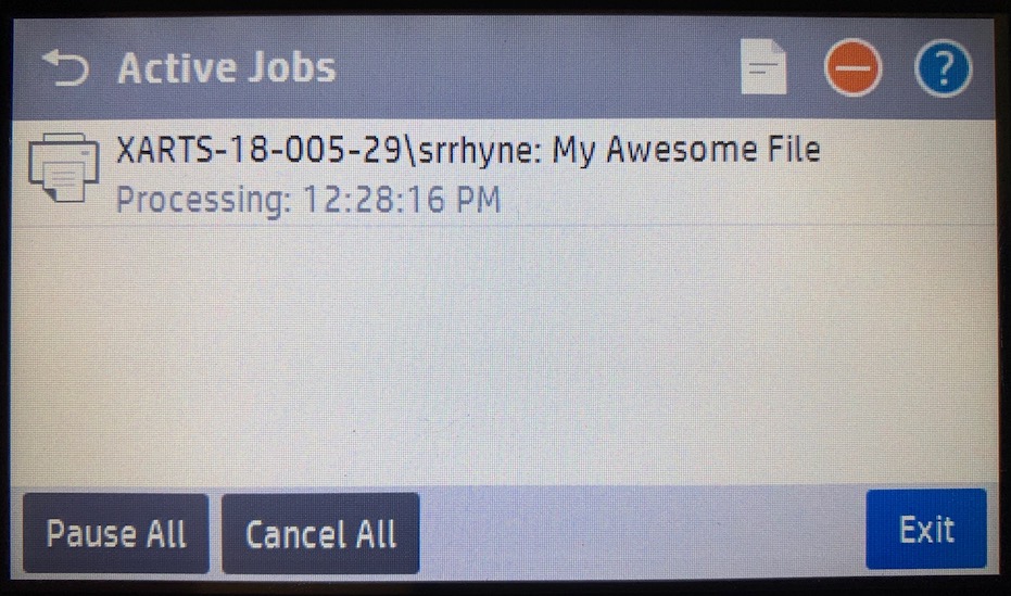 Image B: HP LaserJet Active Jobs Screen